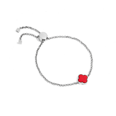 Red Custom Clover Name Bracelet (Silver)