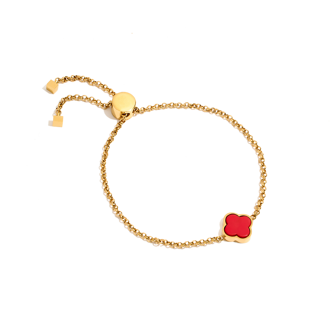 Red Custom Clover Name Bracelet (Gold)