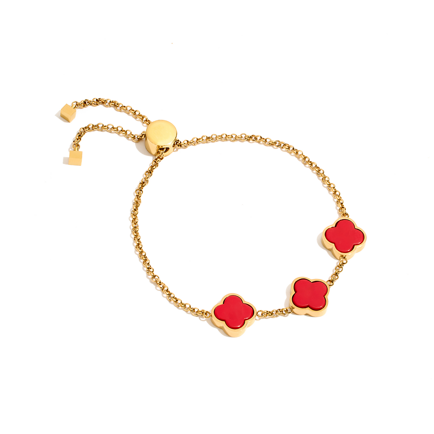 Red Custom Clover Name Bracelet (Gold)