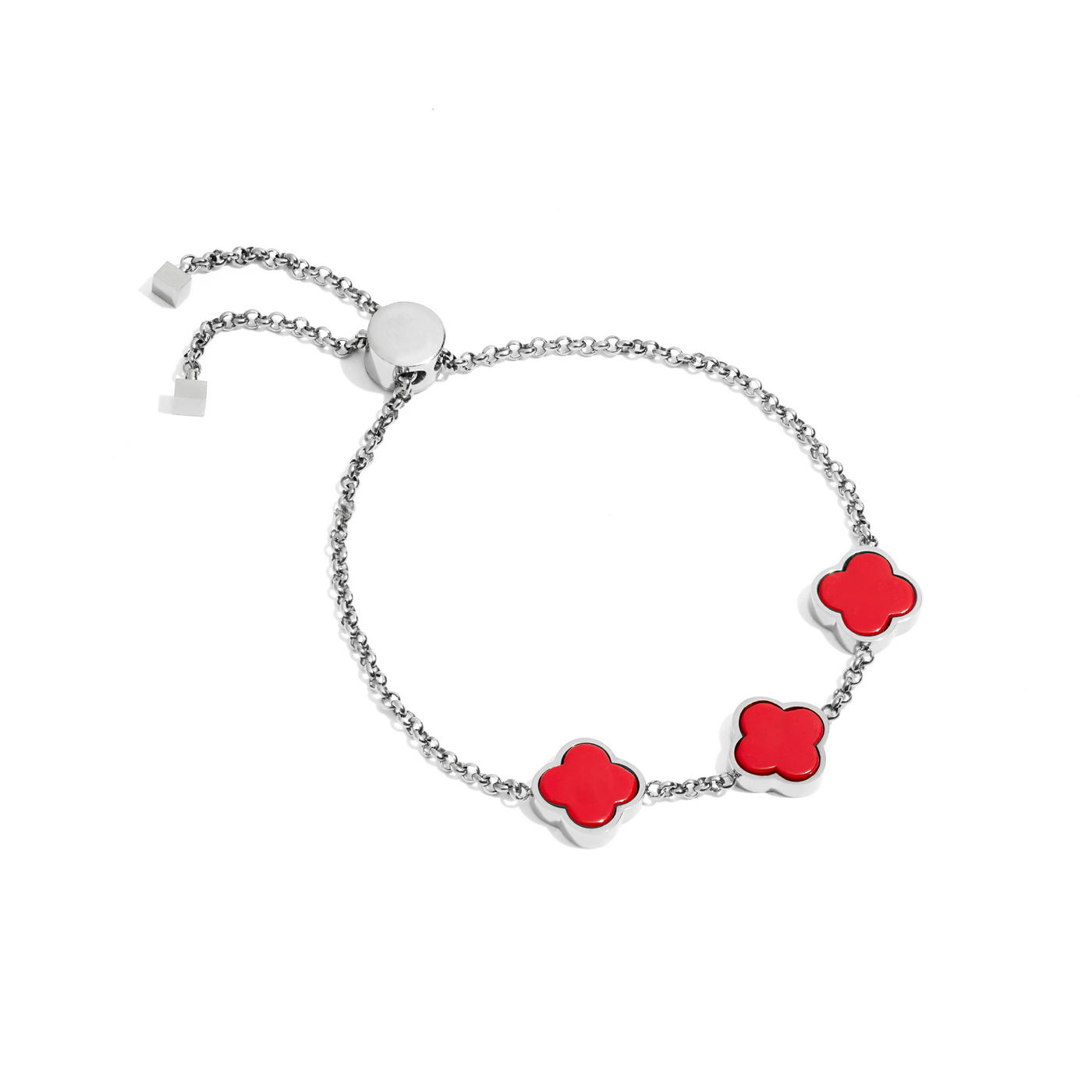 Red Custom Clover Name Bracelet (Silver)