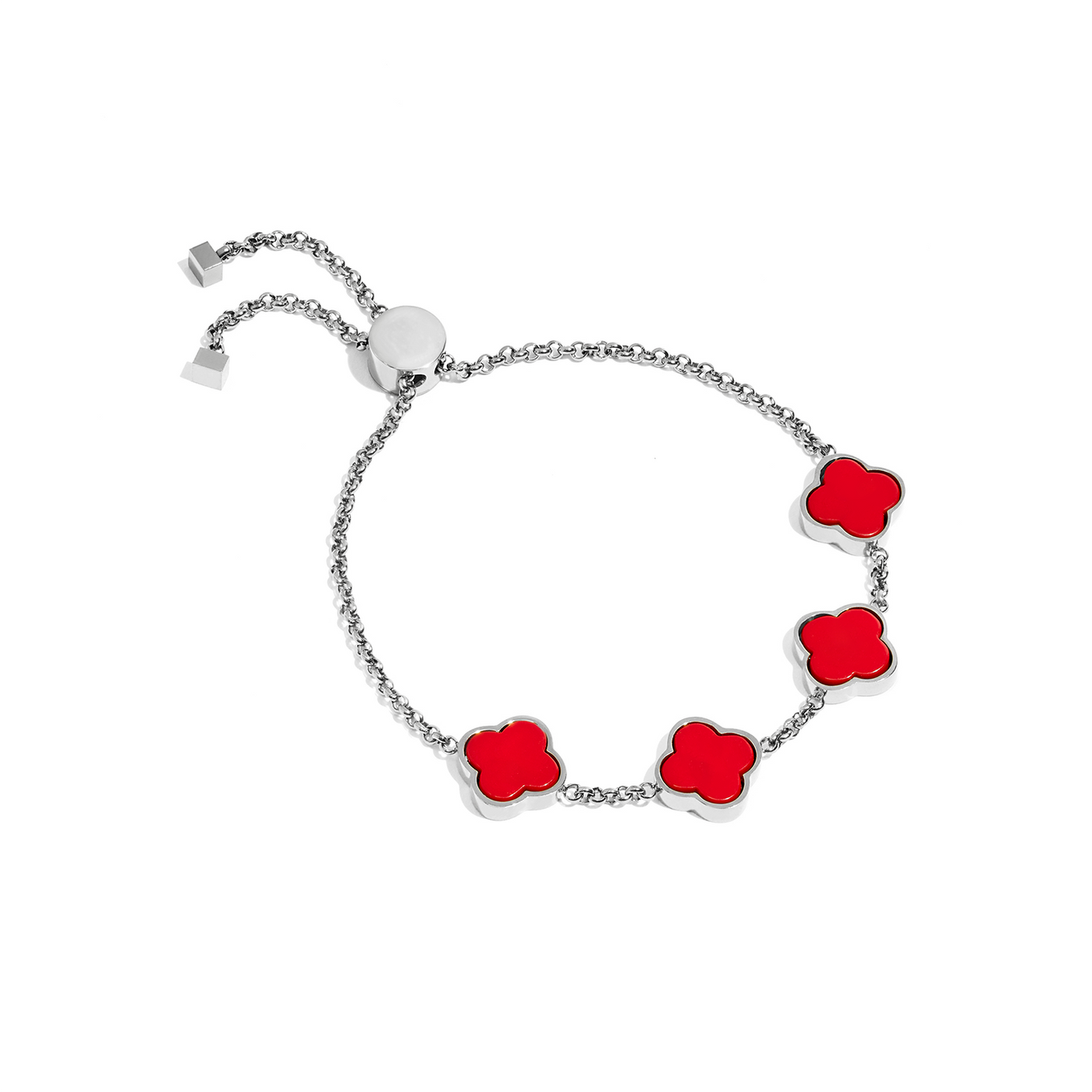 Red Custom Clover Name Bracelet (Silver)