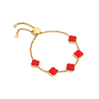 Red Custom Clover Name Bracelet (Gold)