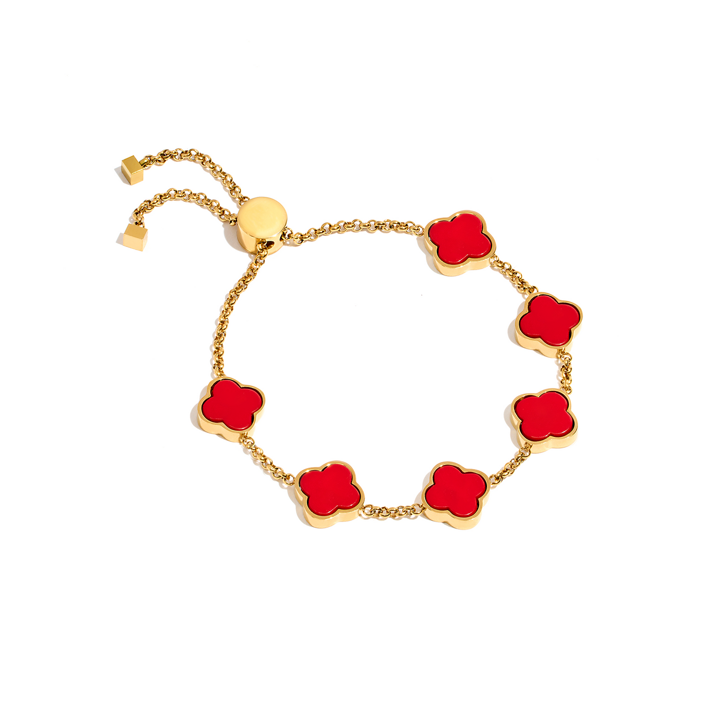 Red Custom Clover Name Bracelet (Gold)