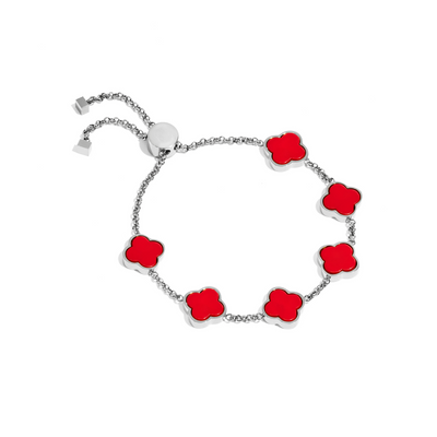 Red Custom Clover Name Bracelet (Silver)