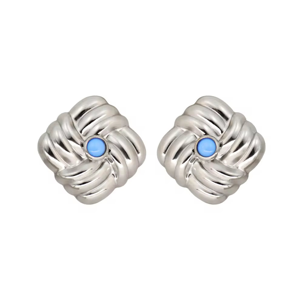 Classic Textured Geometric Stainless Steel Ear Stud Girl Women'S Golden Jewelry Square Knot Earrings Wholesale