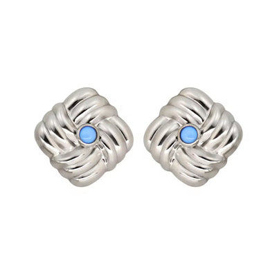 Classic Textured Geometric Stainless Steel Ear Stud Girl Women'S Golden Jewelry Square Knot Earrings Wholesale