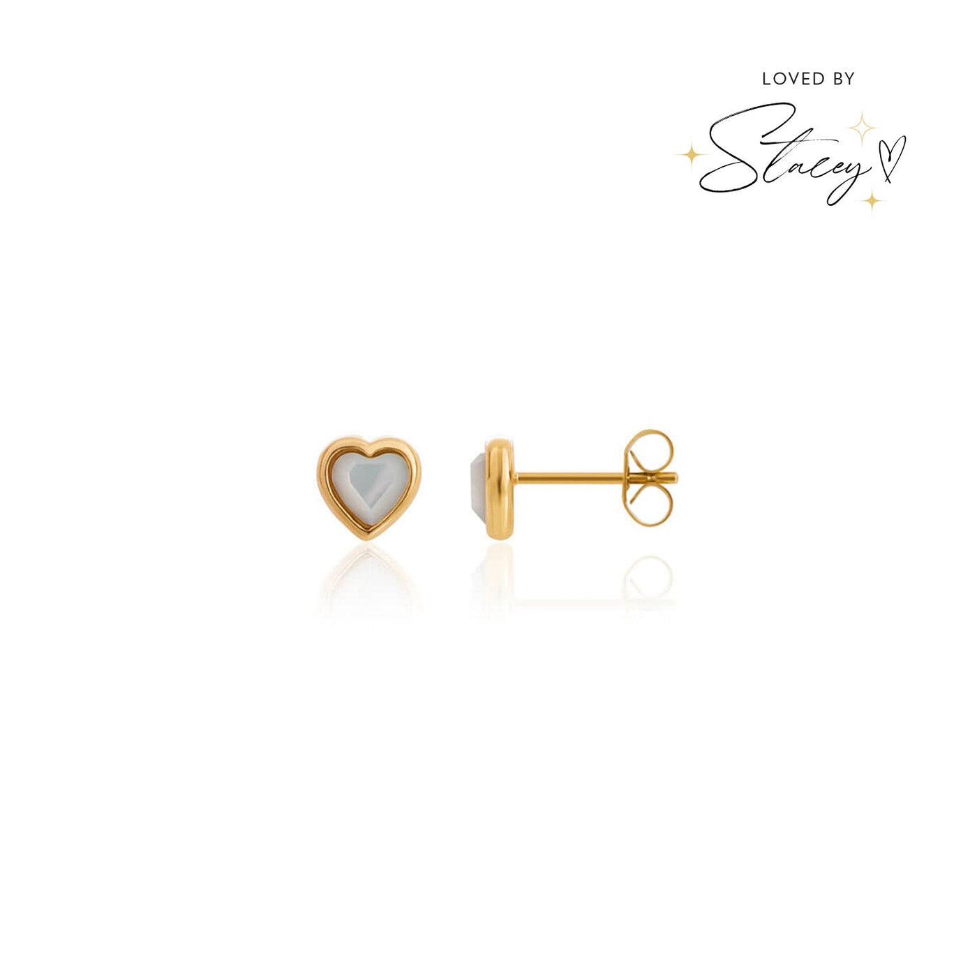 Blue Heart Stud Earrings (Gold)