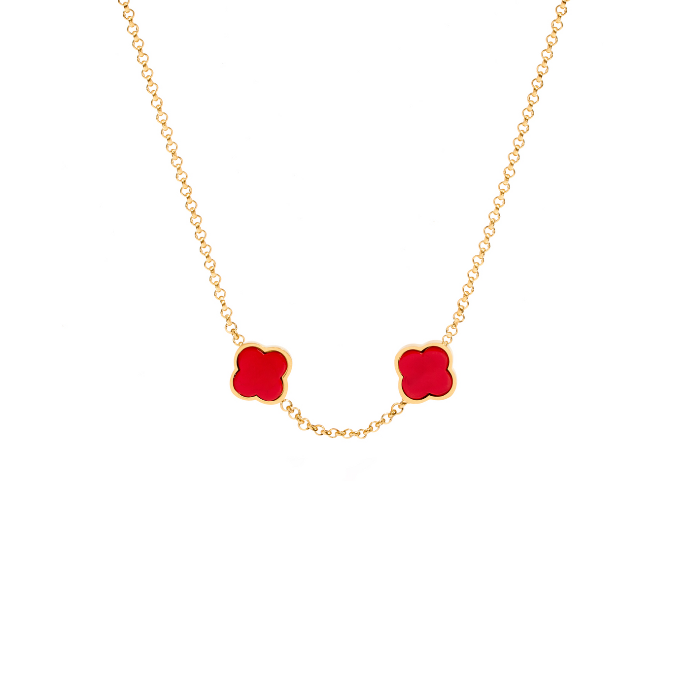 Red Custom Clover Name Necklace (Gold)