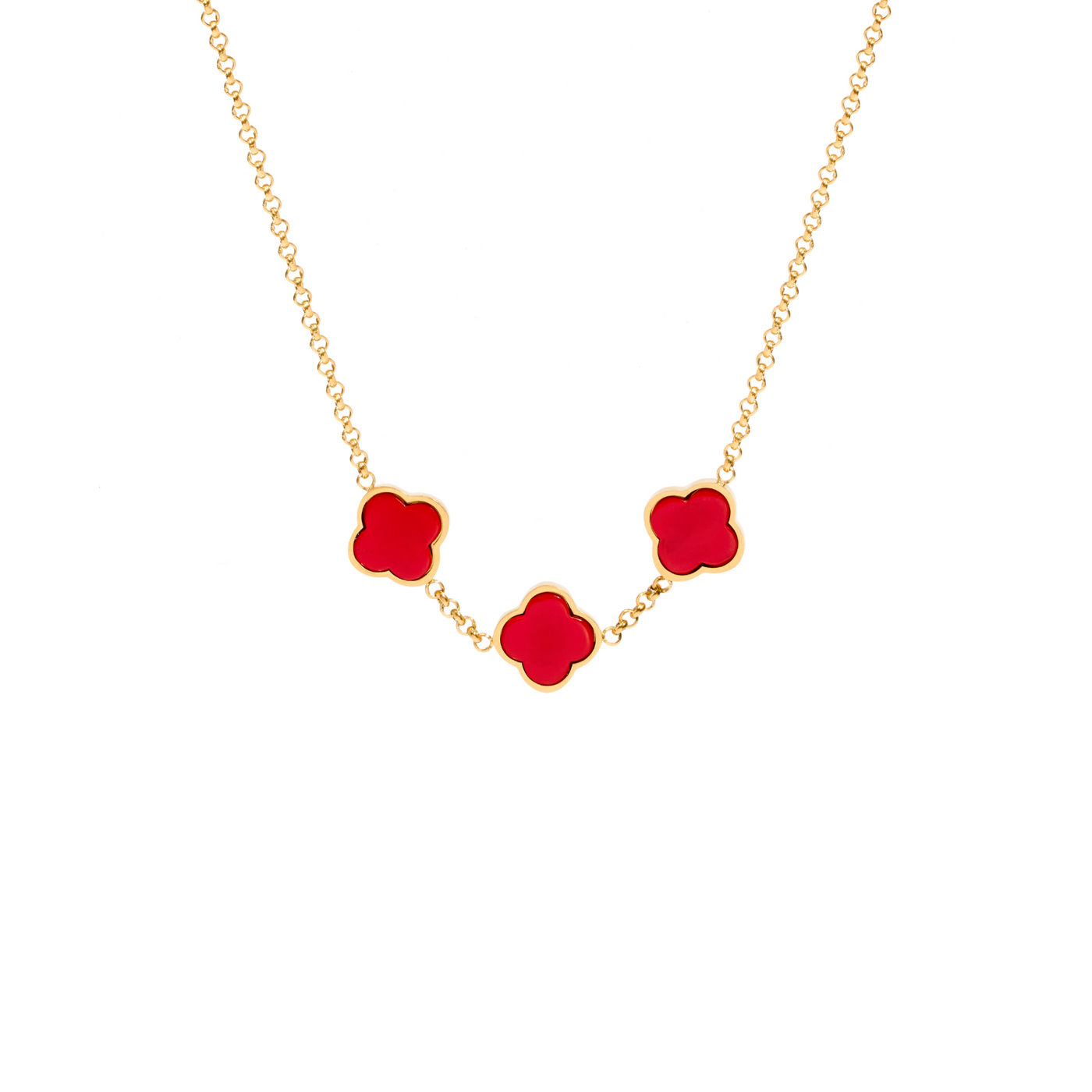 Red Custom Clover Name Necklace (Gold)
