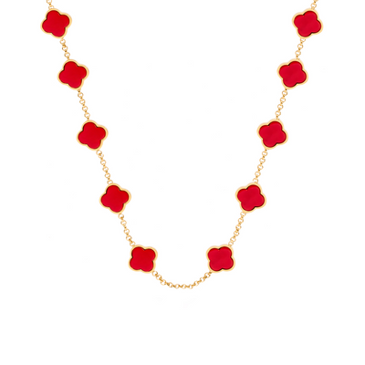 Red Custom Clover Name Necklace (Gold)