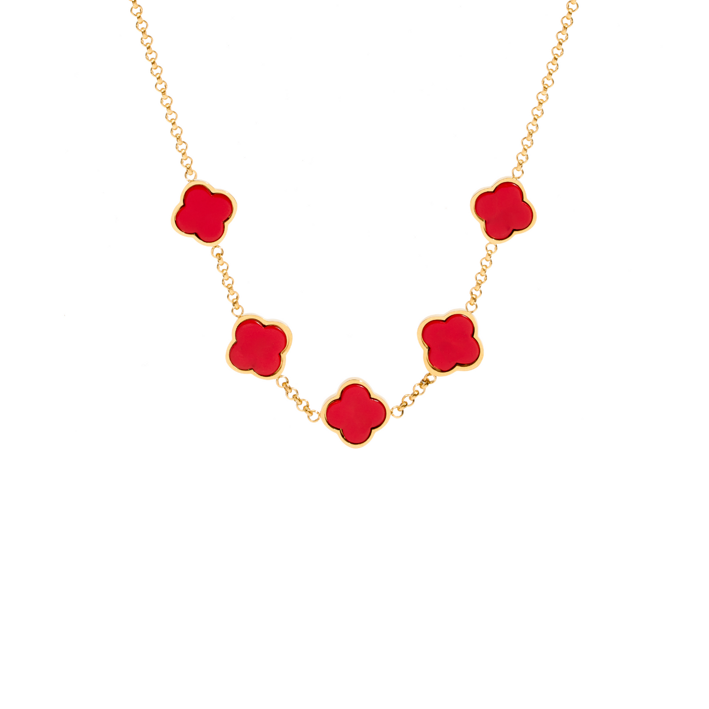 Red Custom Clover Name Necklace (Gold)