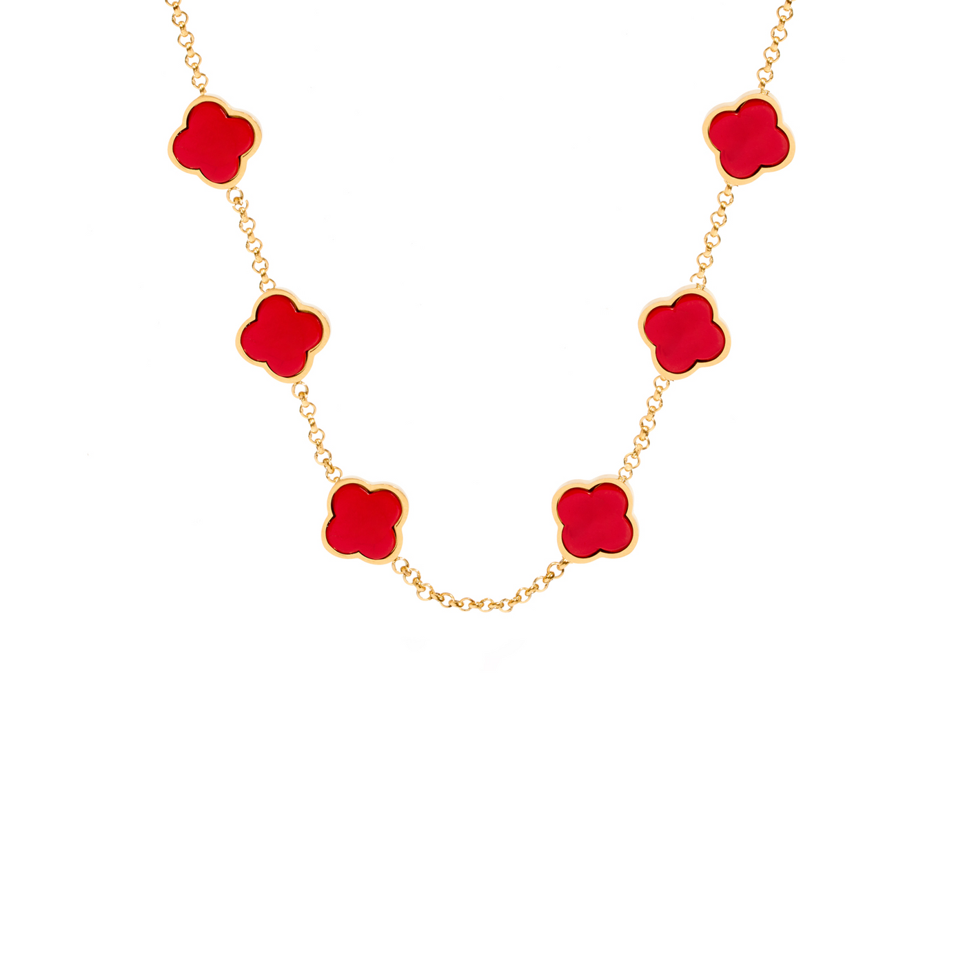 Red Custom Clover Name Necklace (Gold)