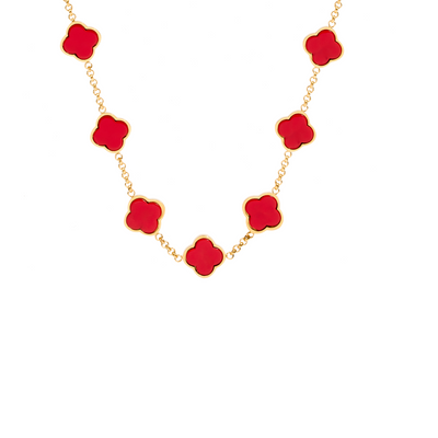 Red Custom Clover Name Necklace (Gold)