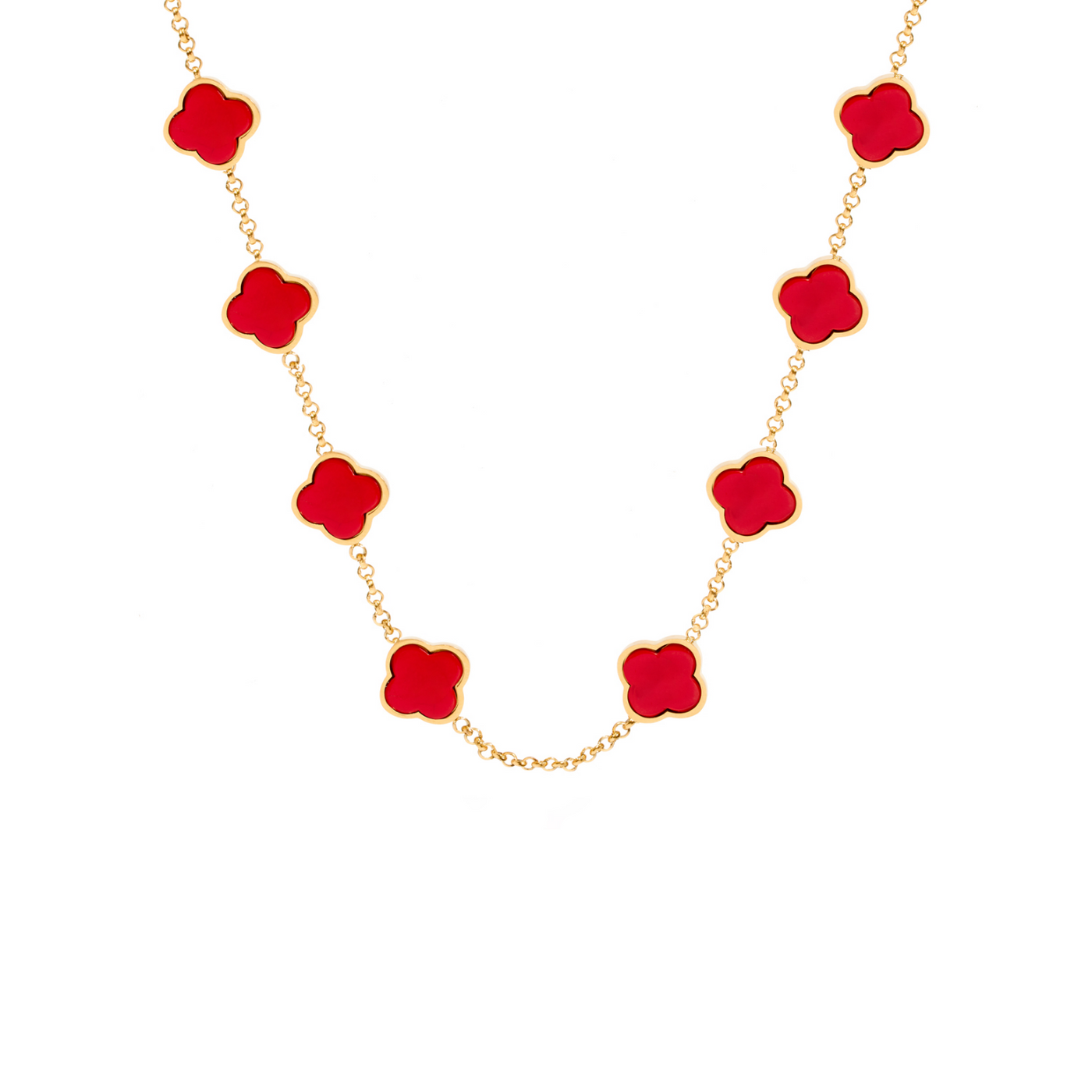 Red Custom Clover Name Necklace (Gold)