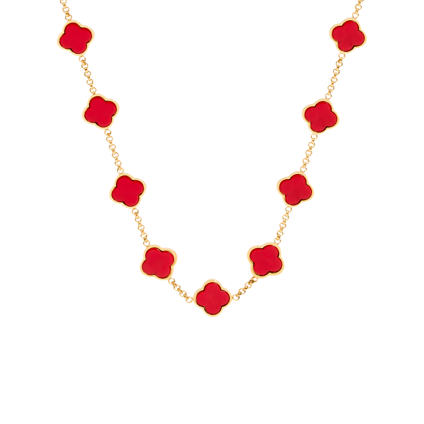 Red Custom Clover Name Necklace (Gold)