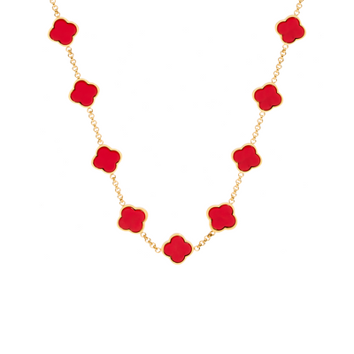 Red Custom Clover Name Necklace (Gold)
