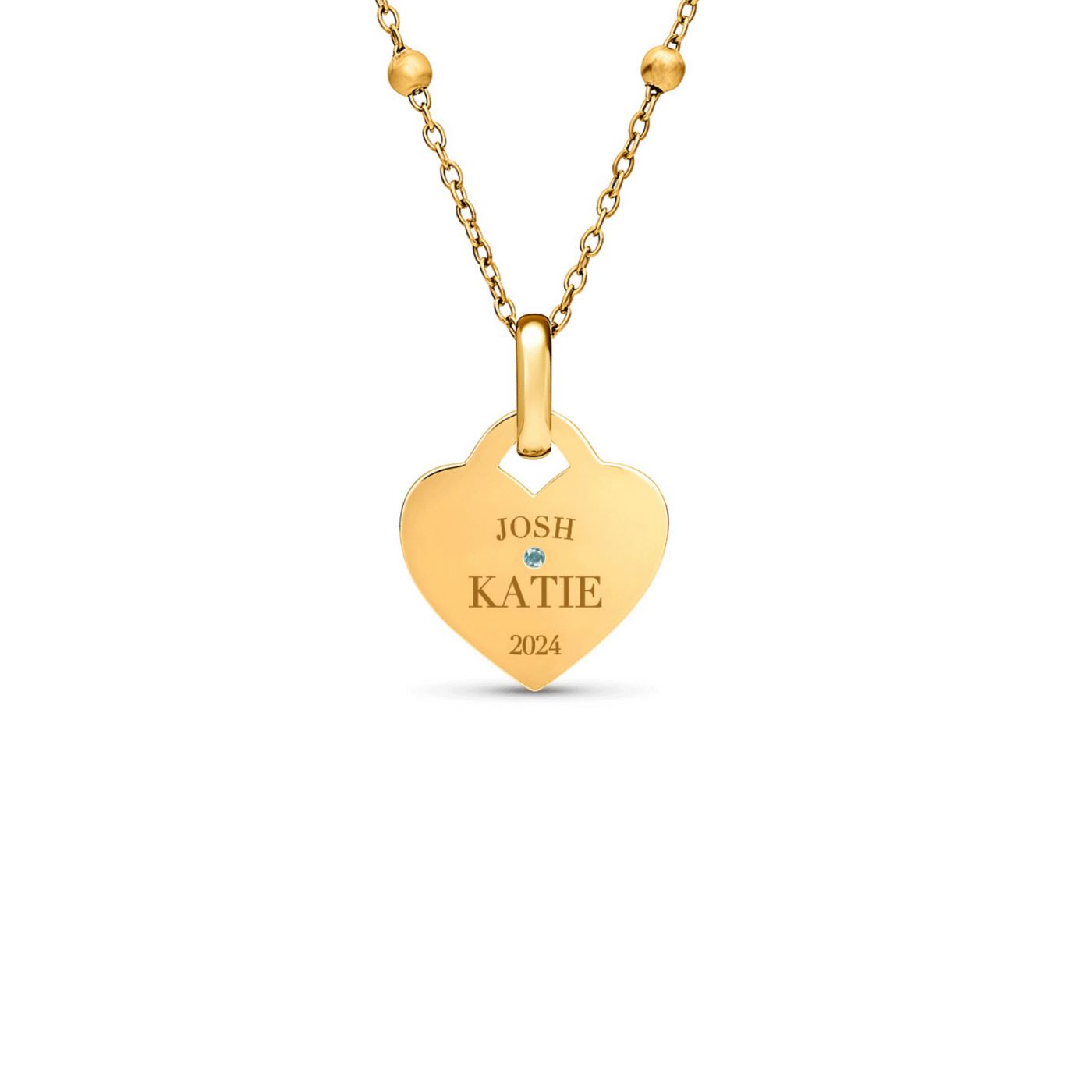 Blue Crystal Heart Token Necklace (Gold)