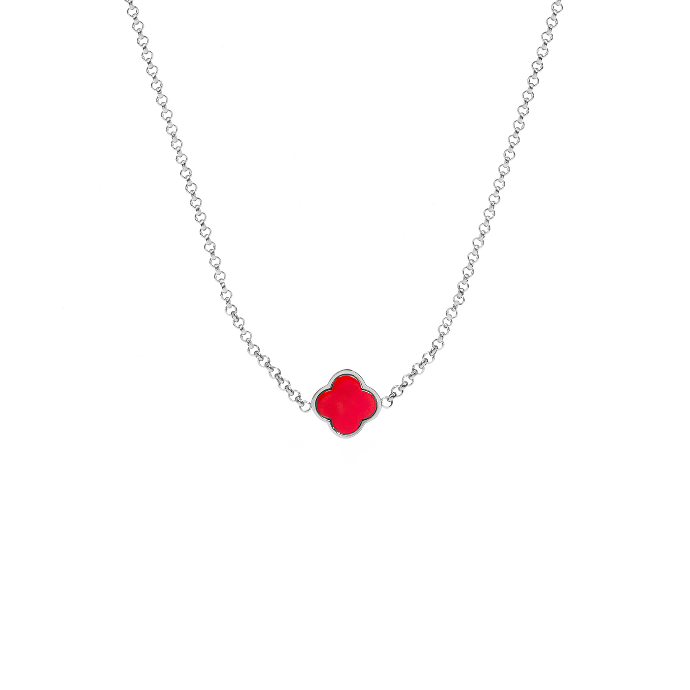 Red Custom Clover Name Necklace (Silver)