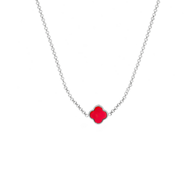 Red Custom Clover Name Necklace (Silver)