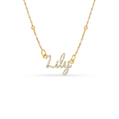 Crystal Cursive Name Necklace (Gold)