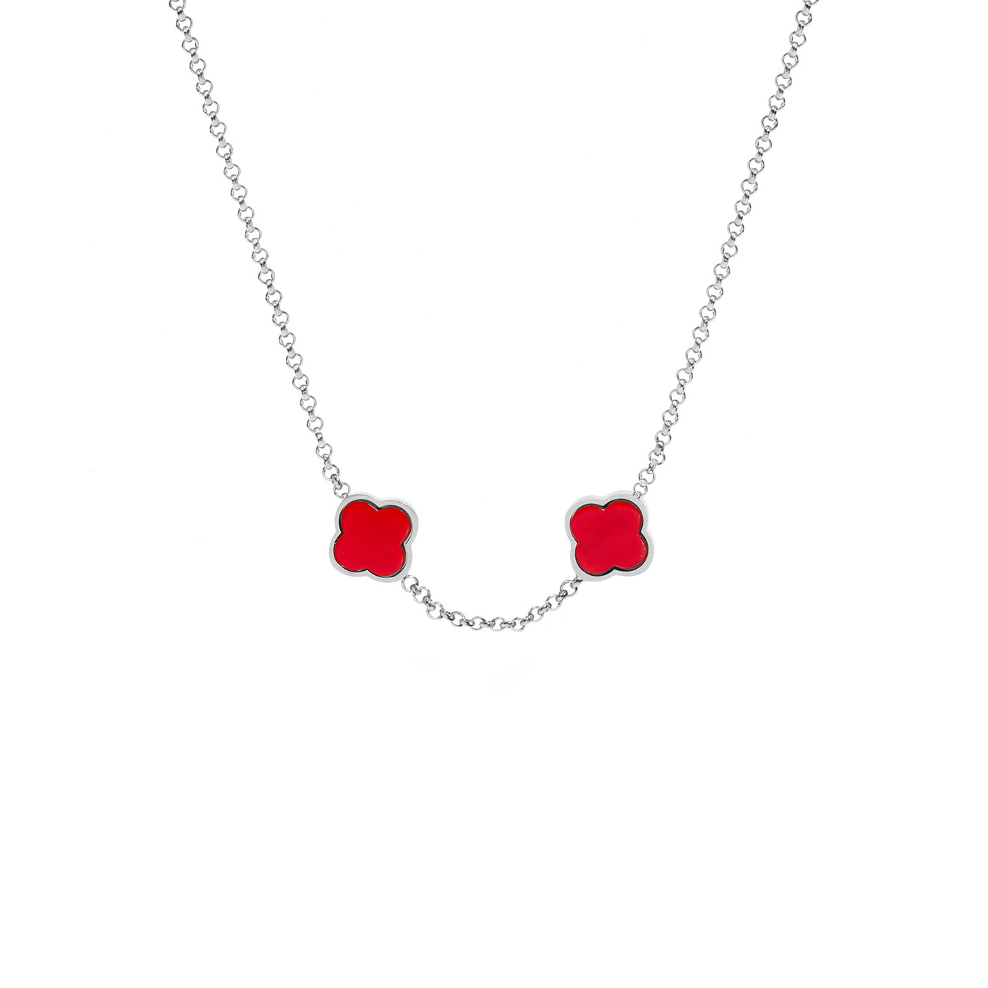 Red Custom Clover Name Necklace (Silver)