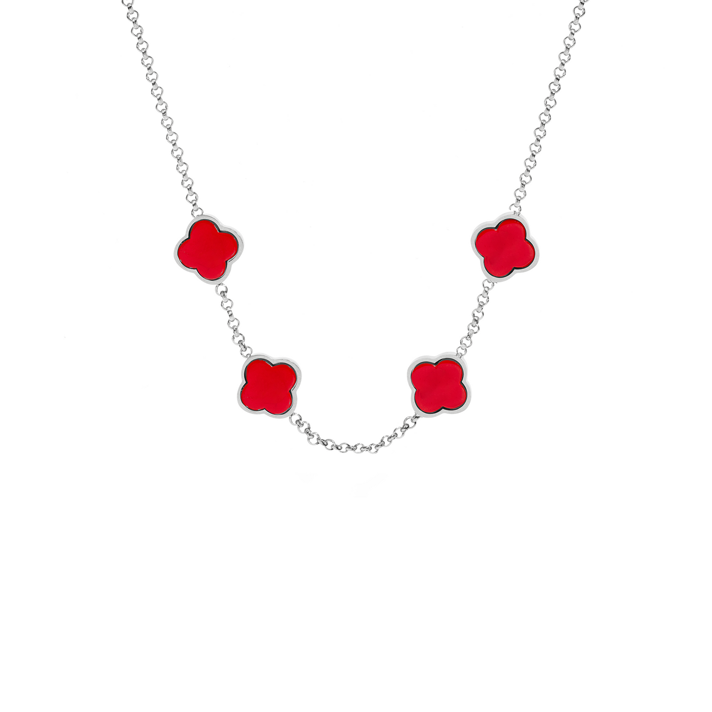 Red Custom Clover Name Necklace (Silver)