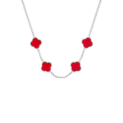Red Custom Clover Name Necklace (Silver)