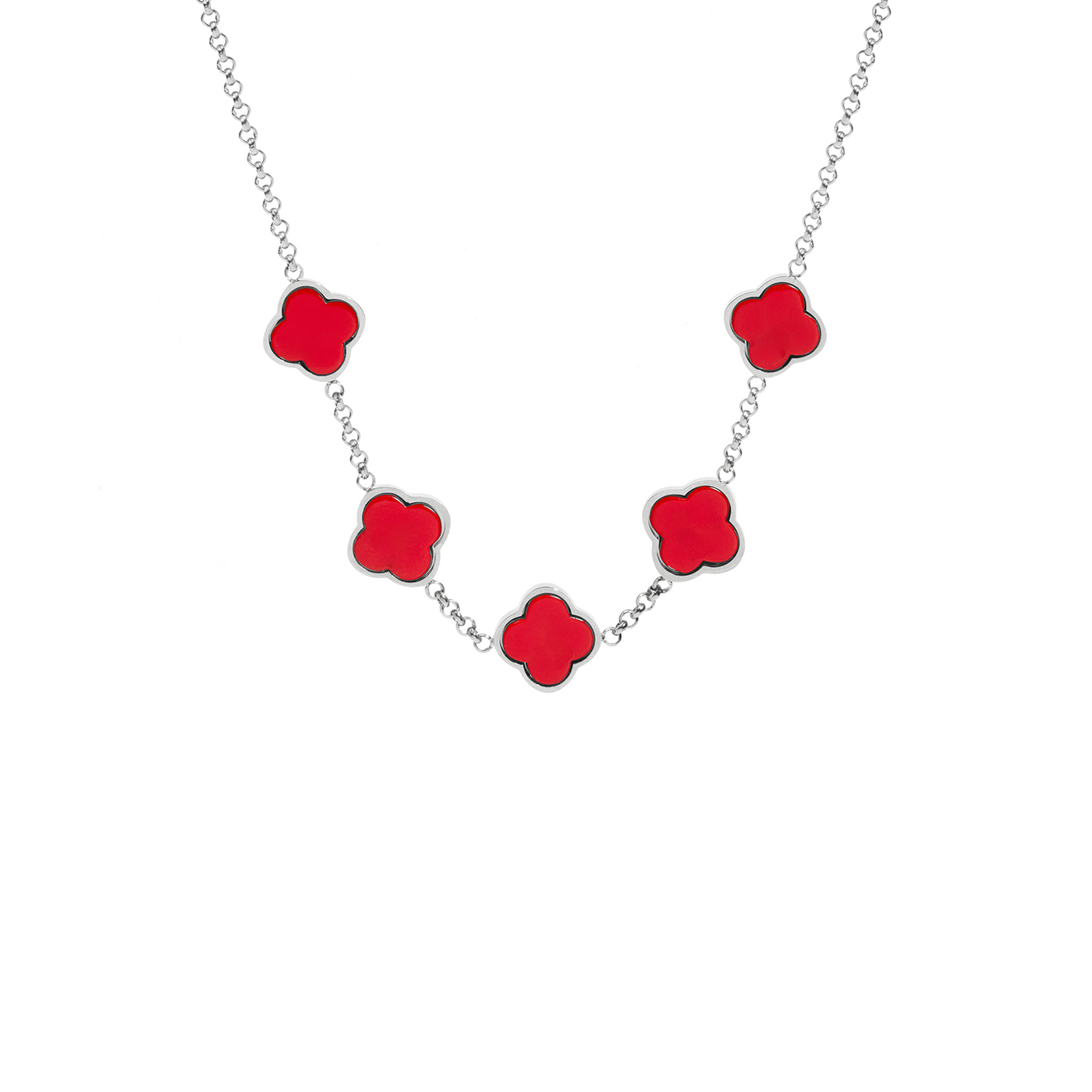 Red Custom Clover Name Necklace (Silver)