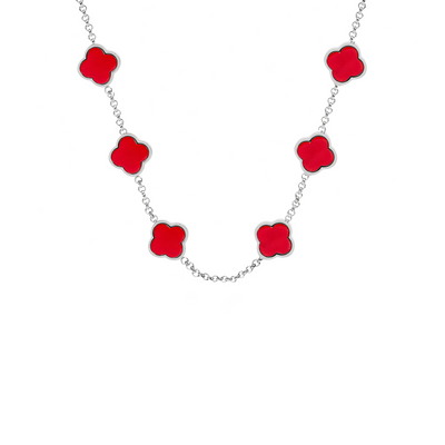 Red Custom Clover Name Necklace (Silver)