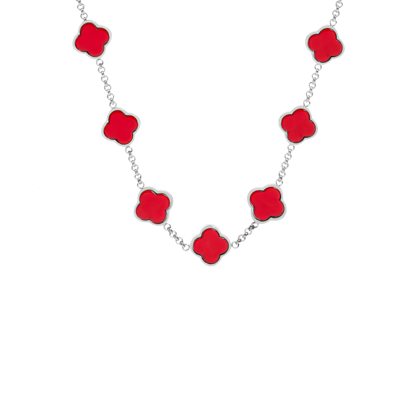 Red Custom Clover Name Necklace (Silver)