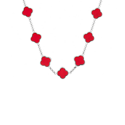 Red Custom Clover Name Necklace (Silver)