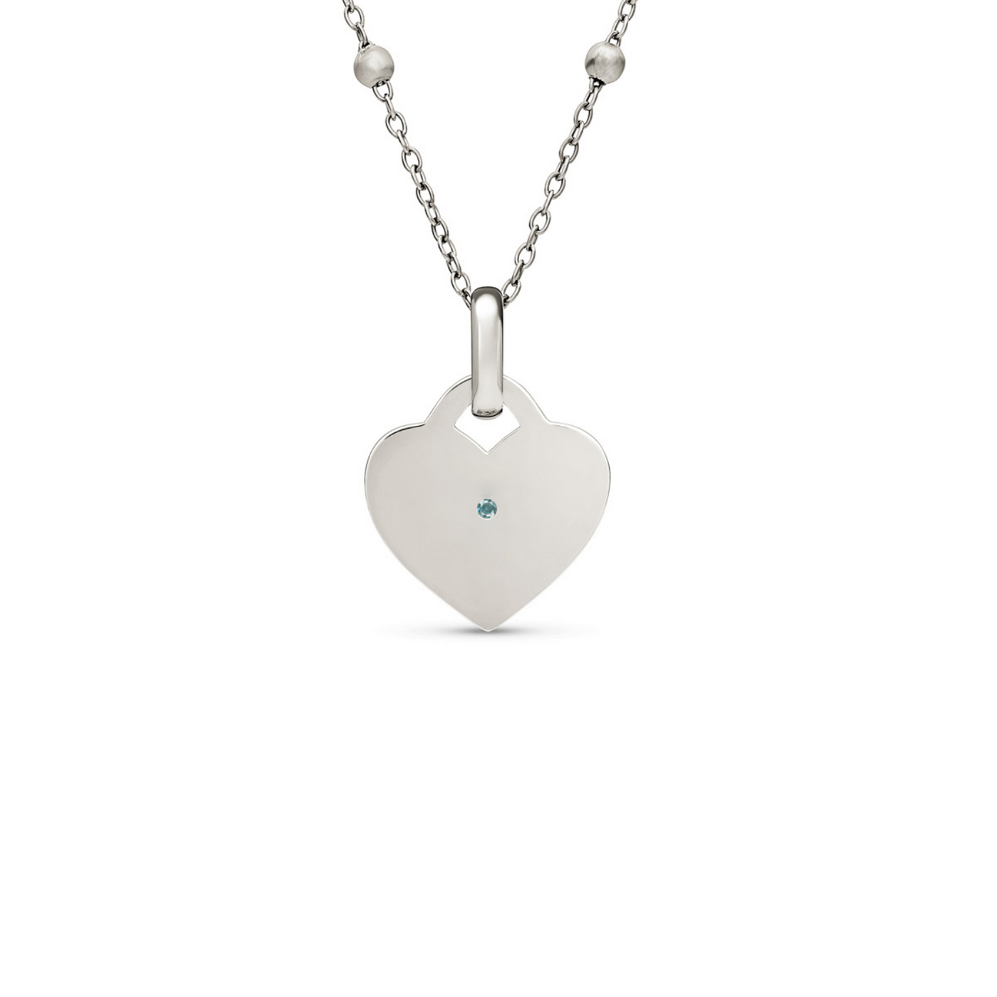 Blue Crystal Heart Token Necklace (Silver)