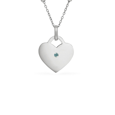 Blue Crystal Heart Token Necklace (Silver)