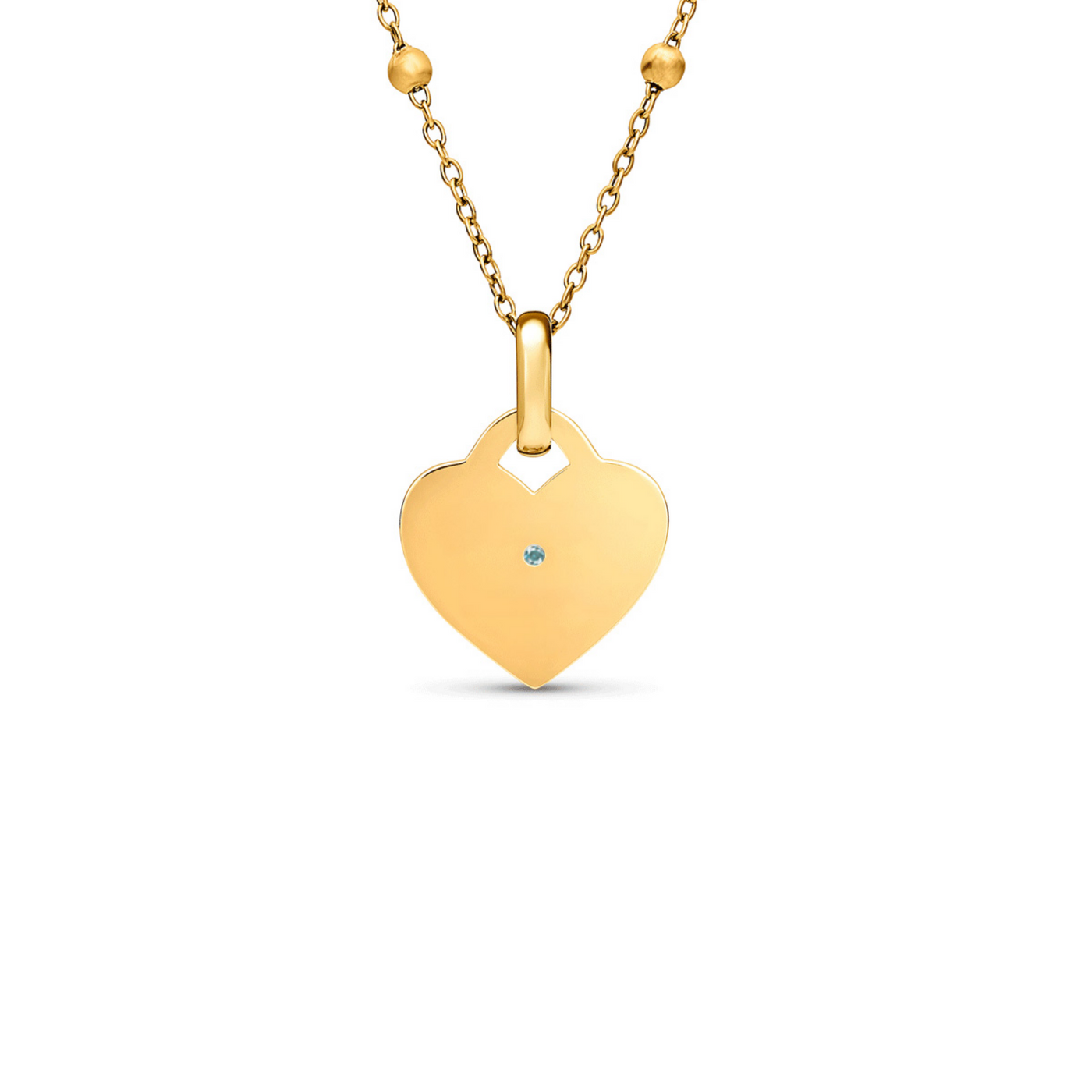 Blue Crystal Heart Token Necklace (Gold)