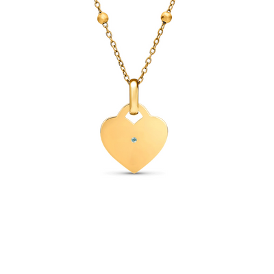 Blue Crystal Heart Token Necklace (Gold)