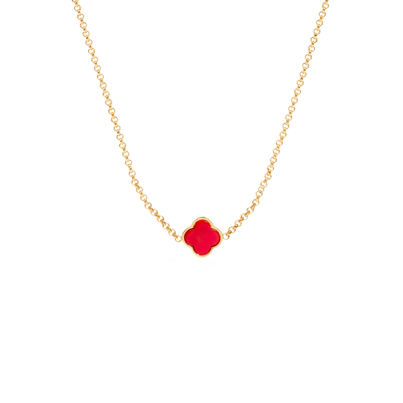 Red Custom Clover Name Necklace (Gold)