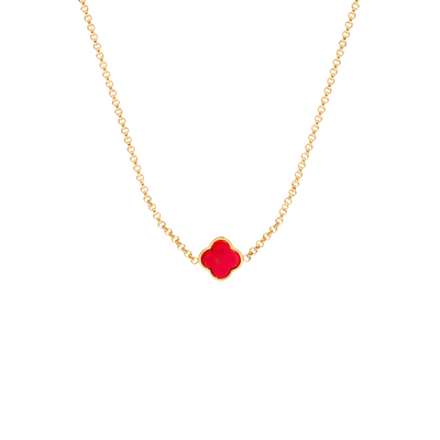 Red Custom Clover Name Necklace (Gold)