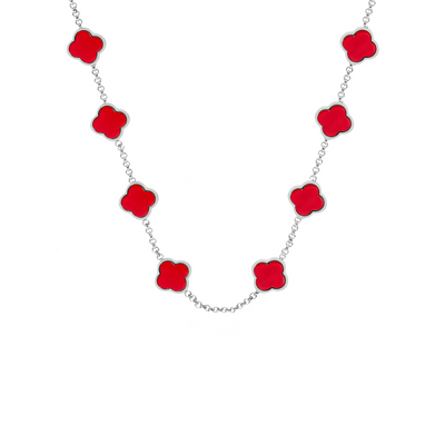 Red Custom Clover Name Necklace (Silver)
