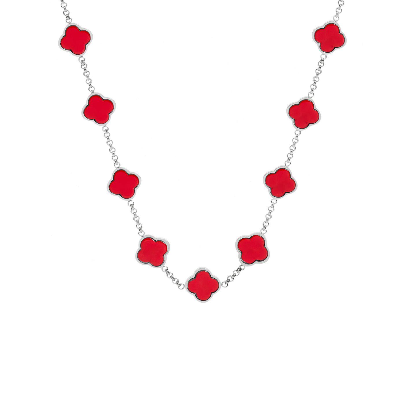 Red Custom Clover Name Necklace (Silver)