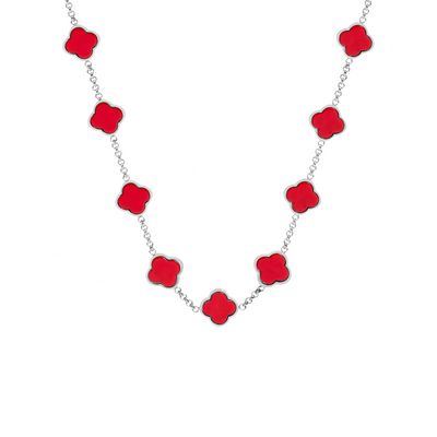 Red Custom Clover Name Necklace (Silver)