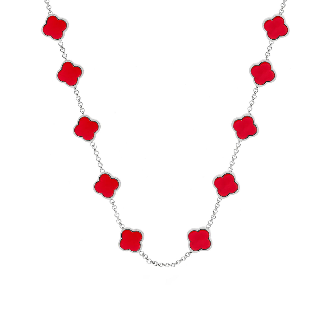 Red Custom Clover Name Necklace (Silver)