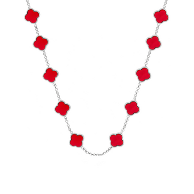 Red Custom Clover Name Necklace (Silver)