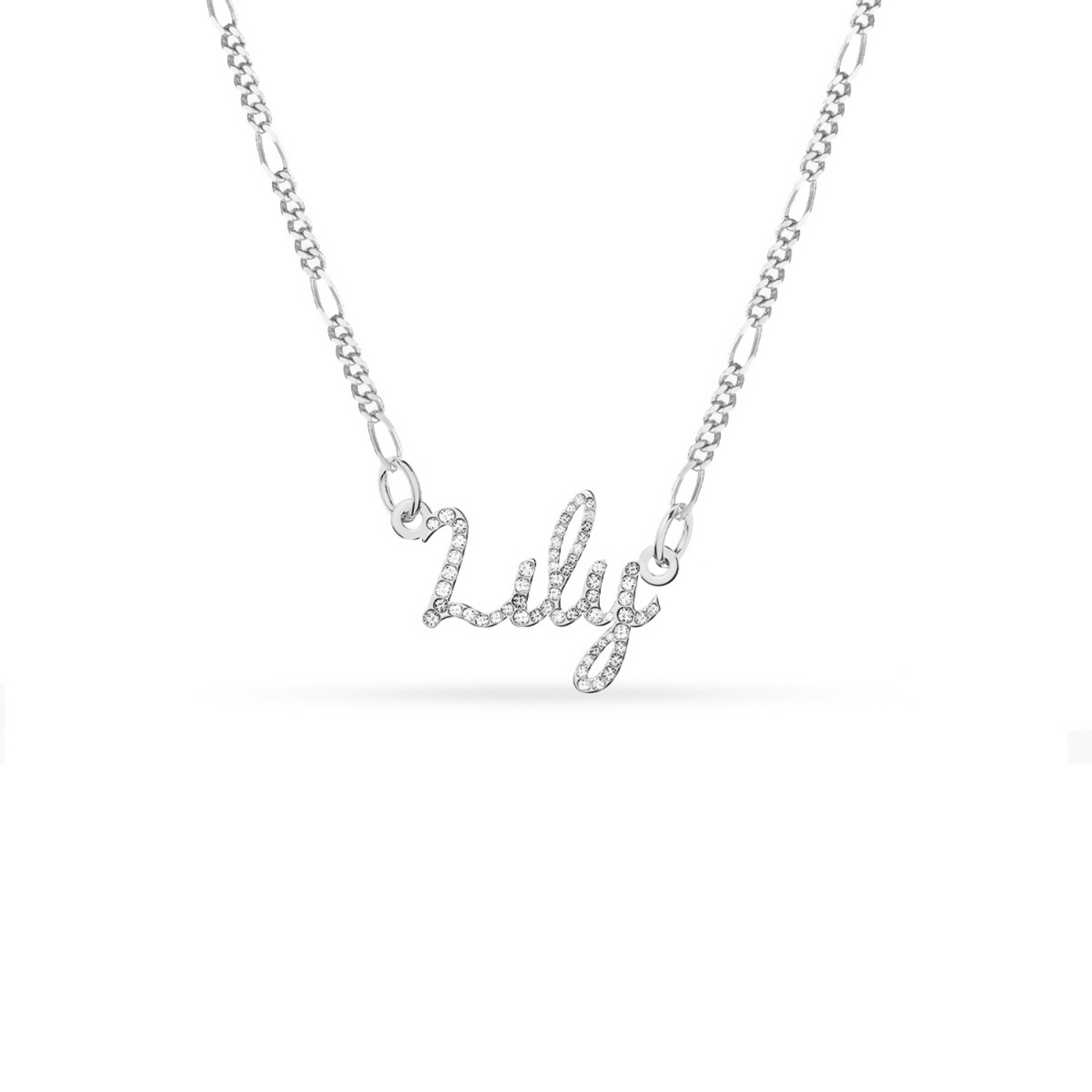 Crystal Cursive Name Necklace (Silver)