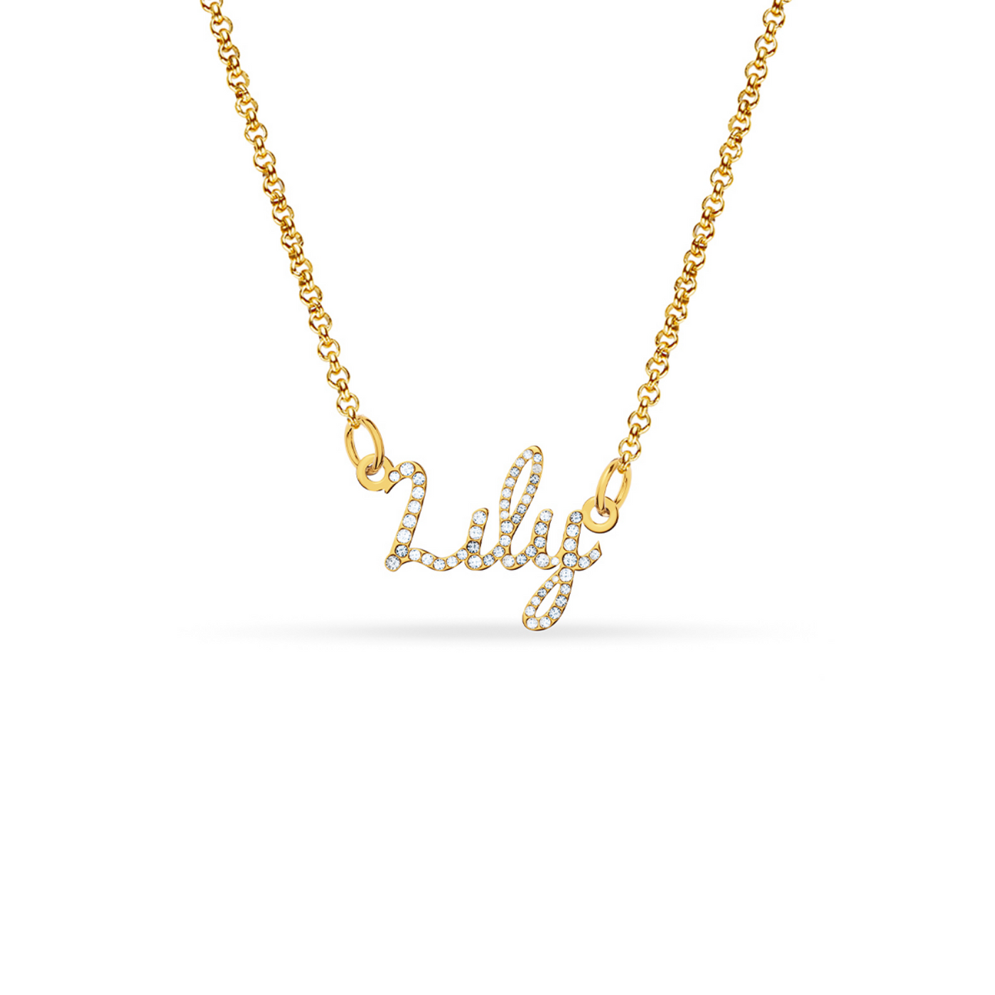 Crystal Cursive Name Necklace (Gold)