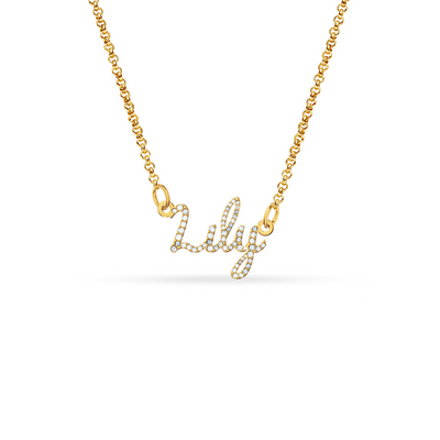Crystal Cursive Name Necklace (Gold)