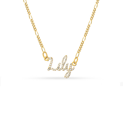 Crystal Cursive Name Necklace (Gold)
