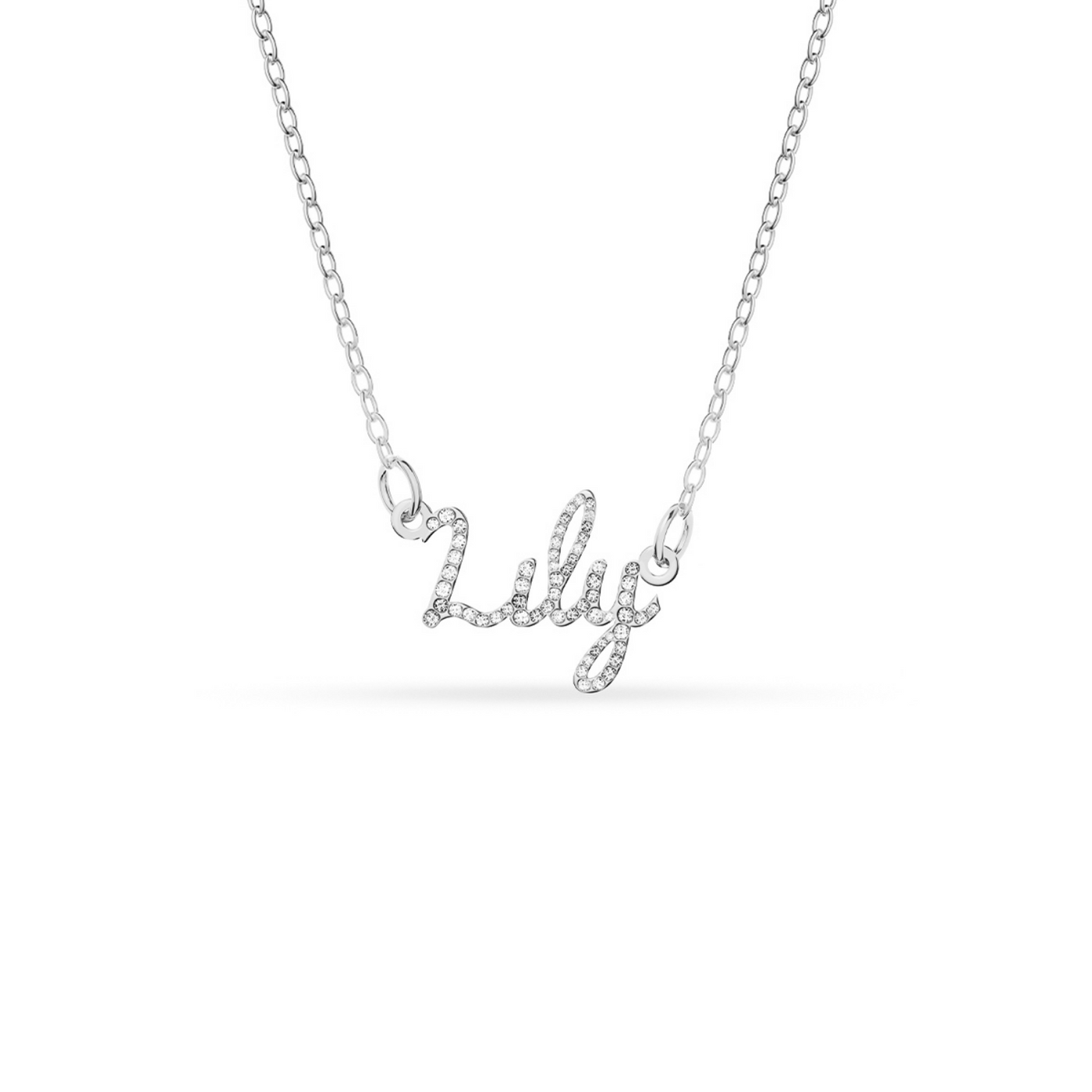 Crystal Cursive Name Necklace (Silver)