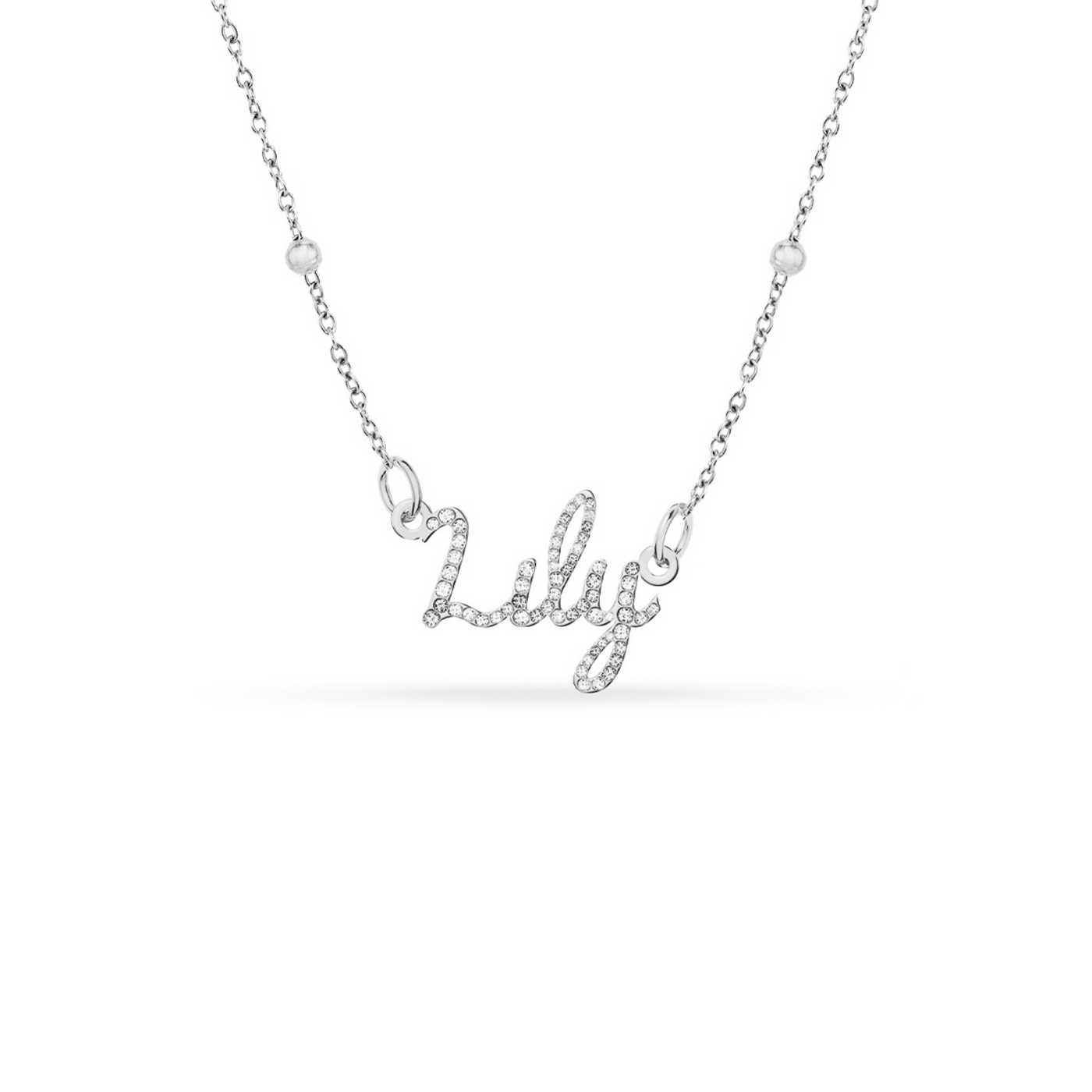 Crystal Cursive Name Necklace (Silver)