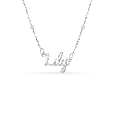 Crystal Cursive Name Necklace (Silver)