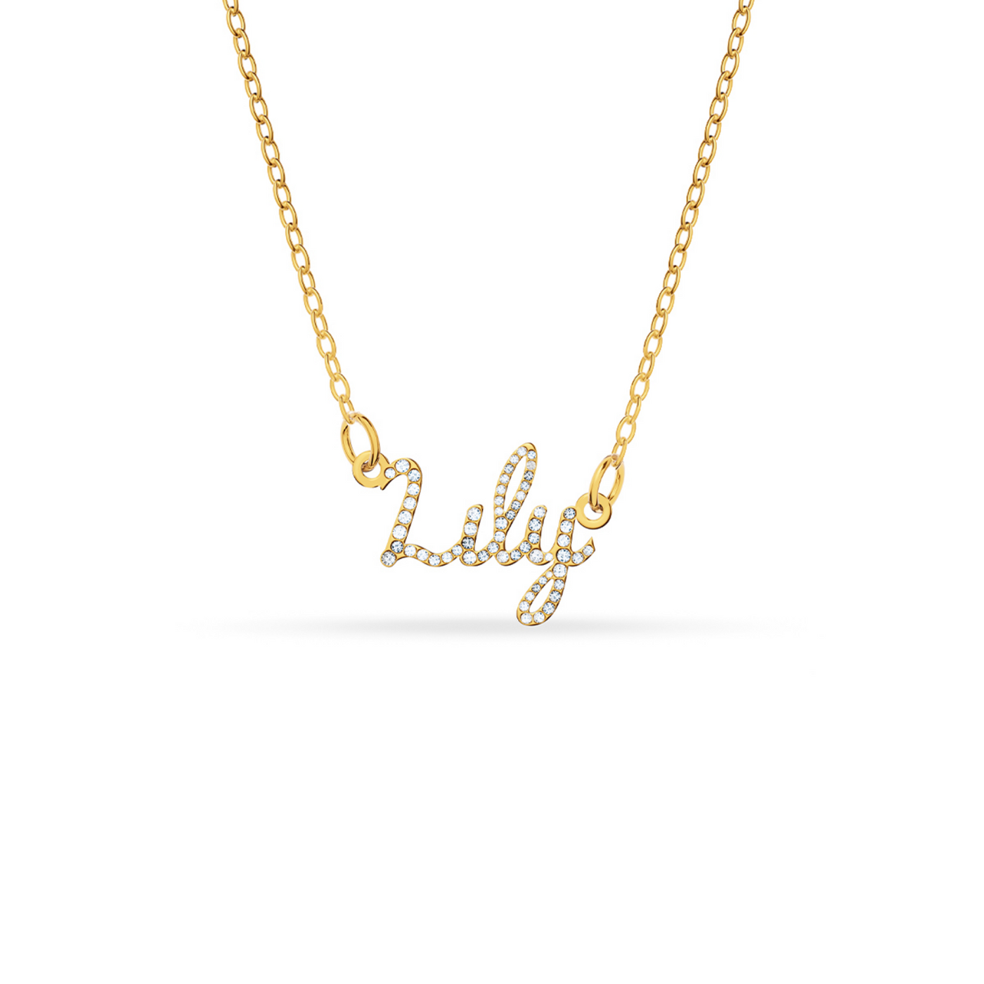 Crystal Cursive Name Necklace (Gold)